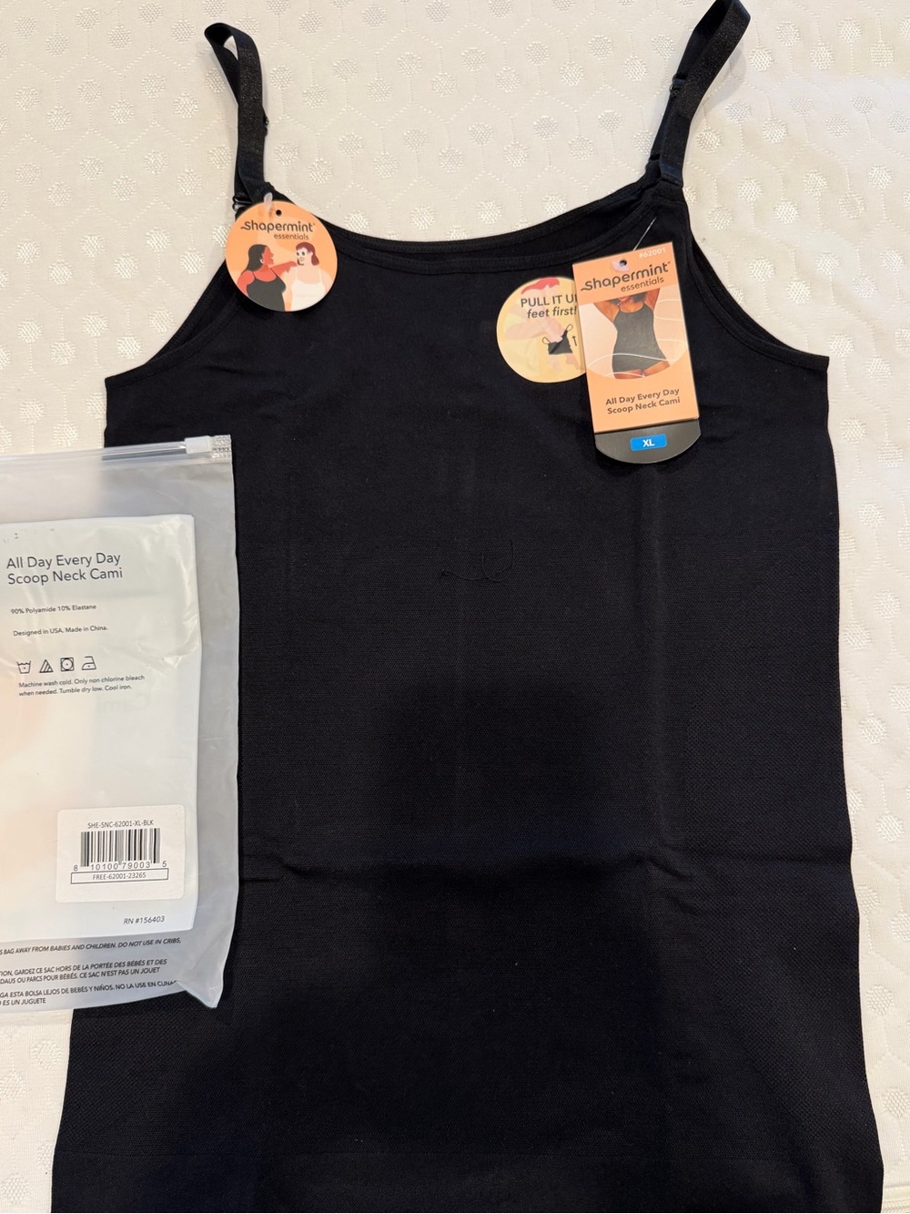 Shapermint Black Scoop Neck Cami with Adjustable Straps